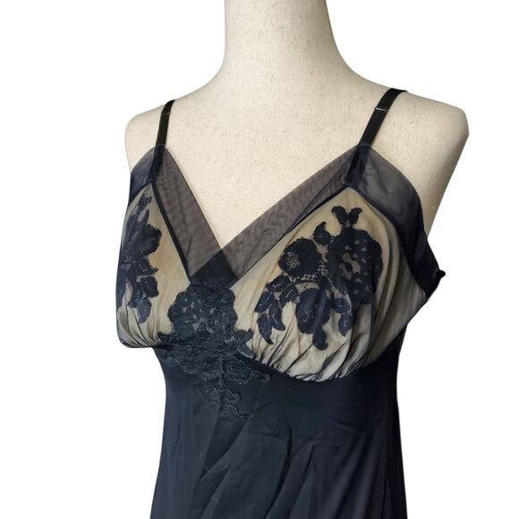 True Vintage Floral Nude & Black Paneled Slip Dress - Small - Picture 2 of 7